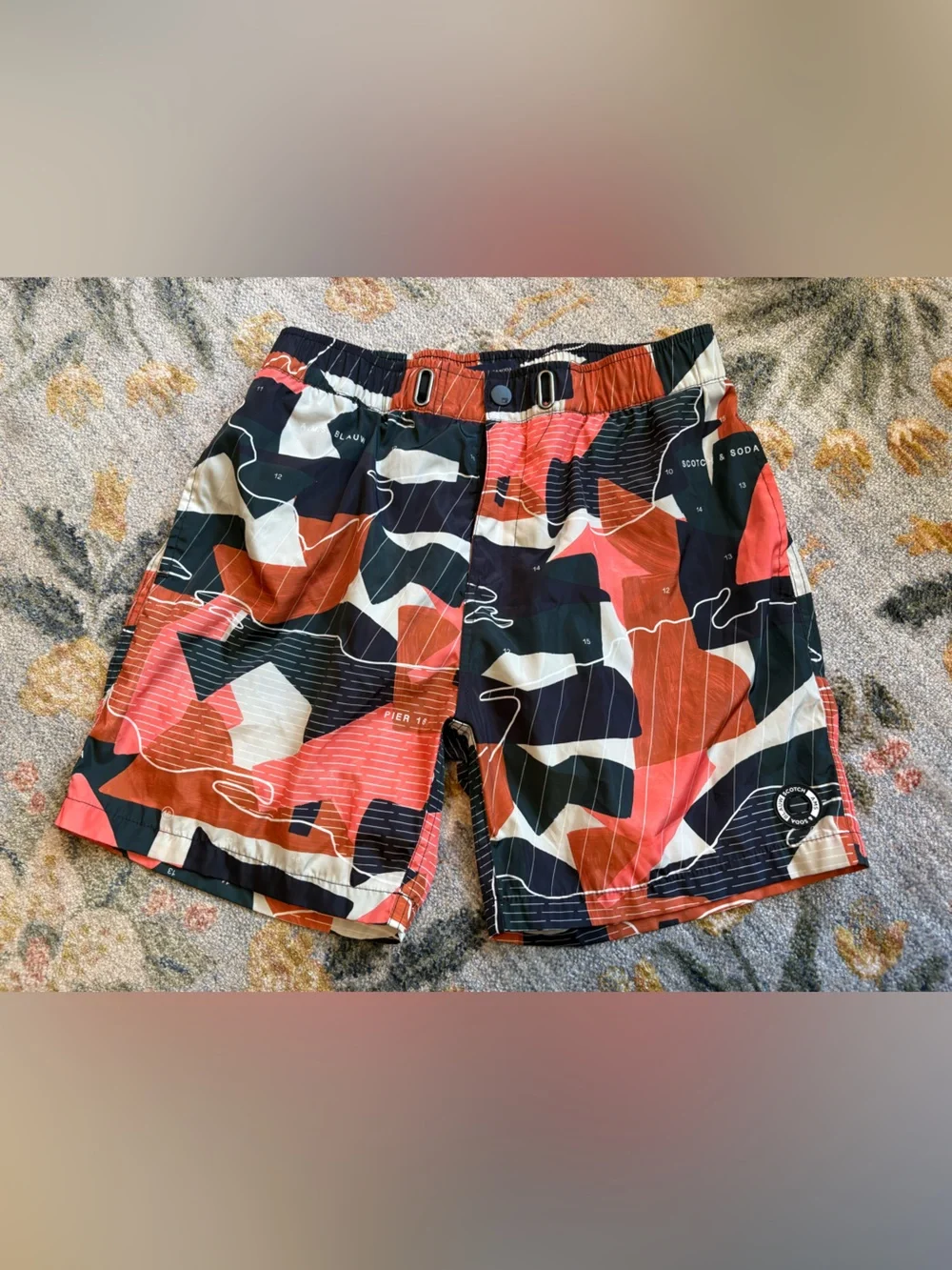 Scotch & Soda Mens Tropical Abstract Map Print Swim Shorts Multicolor Medium